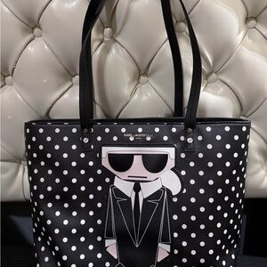 Karl Lagerfeld Black and White Polka Dot Tote